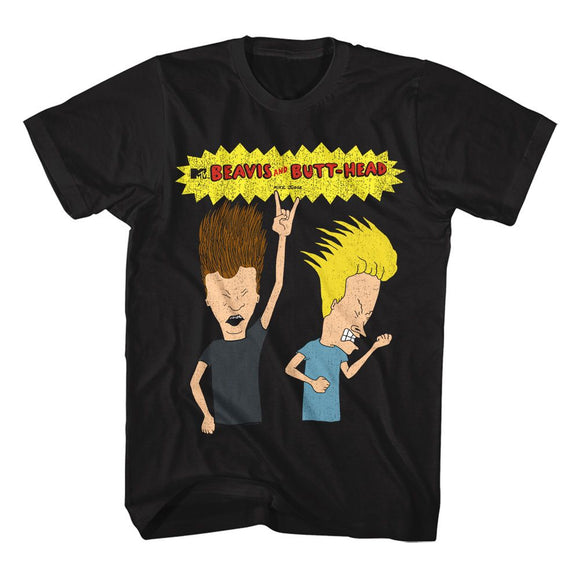 Beavis And Butthead-Rockin Out-Black Adult S/S T-Shirt - Black