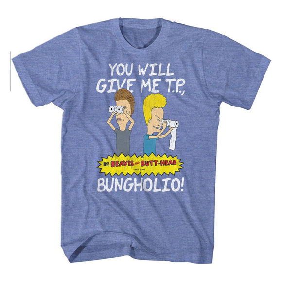 Beavis And Butthead-Give Me Tp-Light Blue Heather Adult S/S T-Shirt - Light Blue Heather
