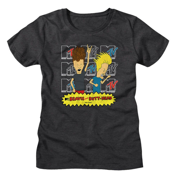 Beavis And Butthead-Logos-Dark Gray Heather Ladies S/S T-Shirt - Dark Gray Heather