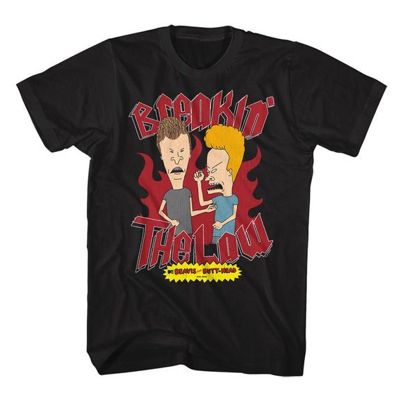Beavis And Butthead-Breakin The Law-Black Adult S/S T-Shirt - Black