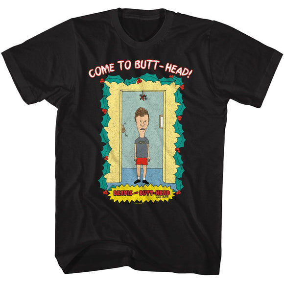 Beavis And Butthead-Under Mistletoe-Black Adult S/S T-Shirt S - Black