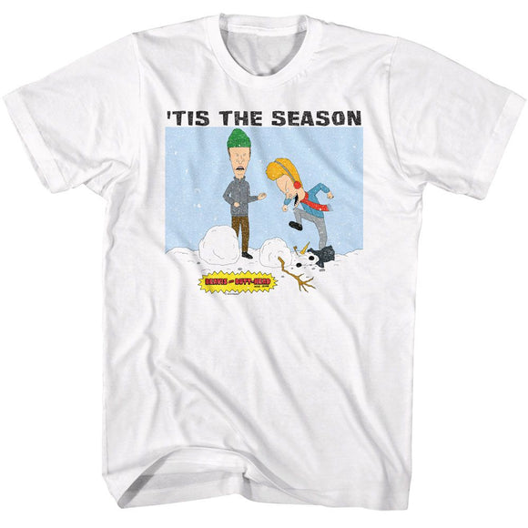 Beavis And Butthead-Tis The Season-White Adult S/S T-Shirt - White