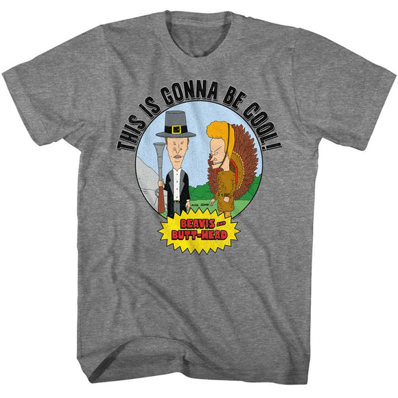 Beavis And Butthead-Thanksgiving-Graphite Heather Adult S/S T-Shirt - Graphite Heather