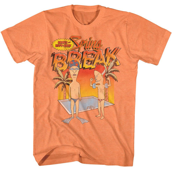 Beavis And Butthead-Bvbu Spring Break-Cantaloupe Adult S/S T-Shirt - Cantaloupe