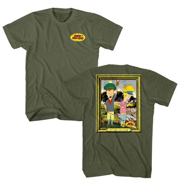 Beavis And Butthead-Beavis And Butthead Rich And Stuff-Military Green Adult S/S T-Shirt ***F&B***-S - Military Green