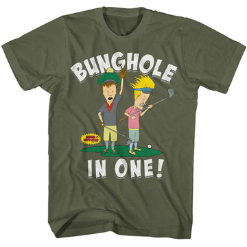 Beavis And Butthead-Beavis And Butthead Bunghole In One-Military Green Adult S/S T-Shirt - Military Green
