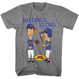 Beavis And Butthead-Beavis And Butthead Baseball Is Cool-Graphite Heather Adult S/S T-Shirt - Graphite Heather