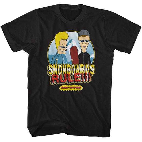Beavis And Butthead-Bnb Snowboards Rule-Black Adult S/S T-Shirt - Black