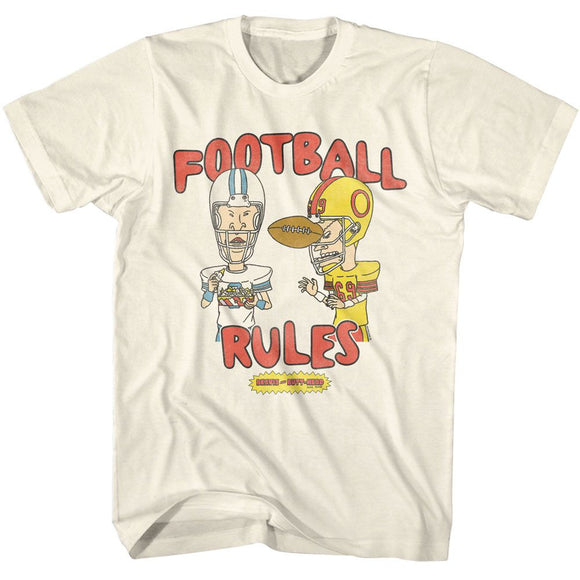 Beavis And Butthead-Beavis And Butthead Football Rules-Natural Adult S/S T-Shirt - Natural