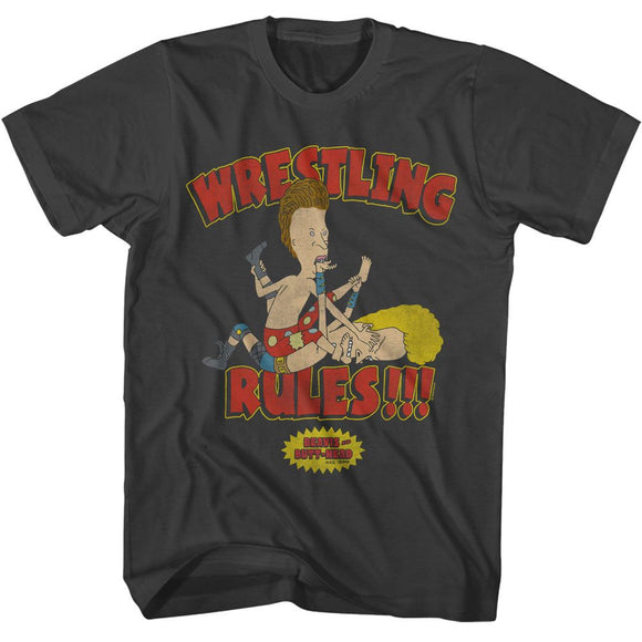 Beavis And Butthead-Beavis And Butthead Wrestling Rules-Smoke Adult S/S T-Shirt - Smoke