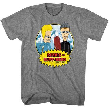 Beavis And Butthead-Beavis And Butthead Snowboards-Graphite Heather Adult S/S T-Shirt - Graphite Heather