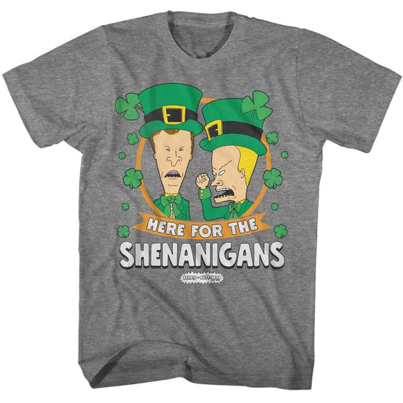 Beavis And Butthead-Beavis And Butthead Shenanigans-Graphite Heather Adult S/S T-Shirt - Graphite Heather