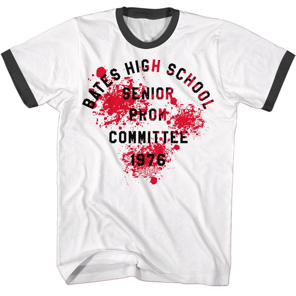 Carrie-Carrie Bates Hs Prom 76-White/Black Adult S/S Ringer T-Shirt - White/Black