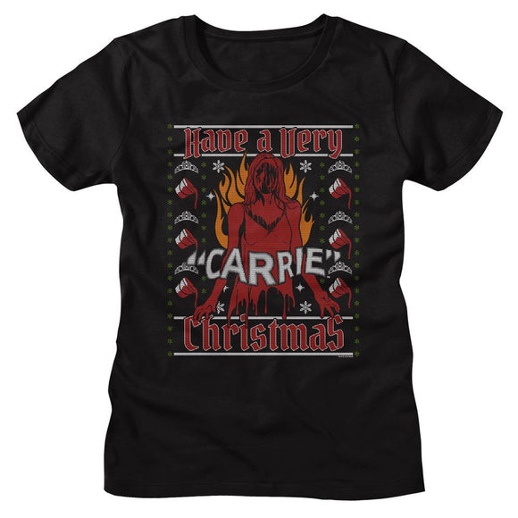 Carrie-Carrie A Very Carrie Christmas-Black Ladies S/S T-Shirt - Black