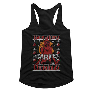 Carrie-Carrie A Very Carrie Christmas-Black Ladies Slimfit Racerback-S - Black