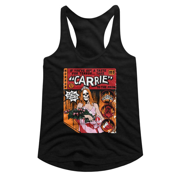 Carrie-Carrie Comic-Black Ladies Slimfit Racerback-S - Black