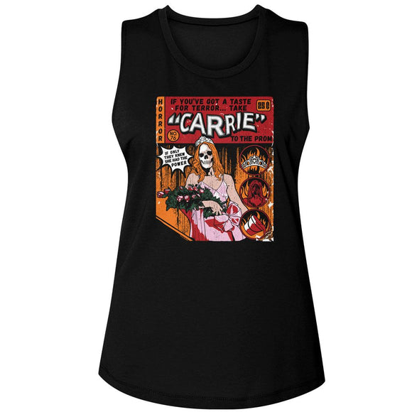Carrie-Carrie Comic-Black Ladies Muscle Tank-S - Black