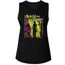 Carrie-Carrie Neon Fire Japanese Text-Black Ladies Muscle Tank-S - Black