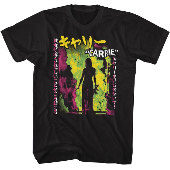 Carrie Neon-Carrie Neon Fire Japanese Text-Black Adult S/S T-Shirt - Black