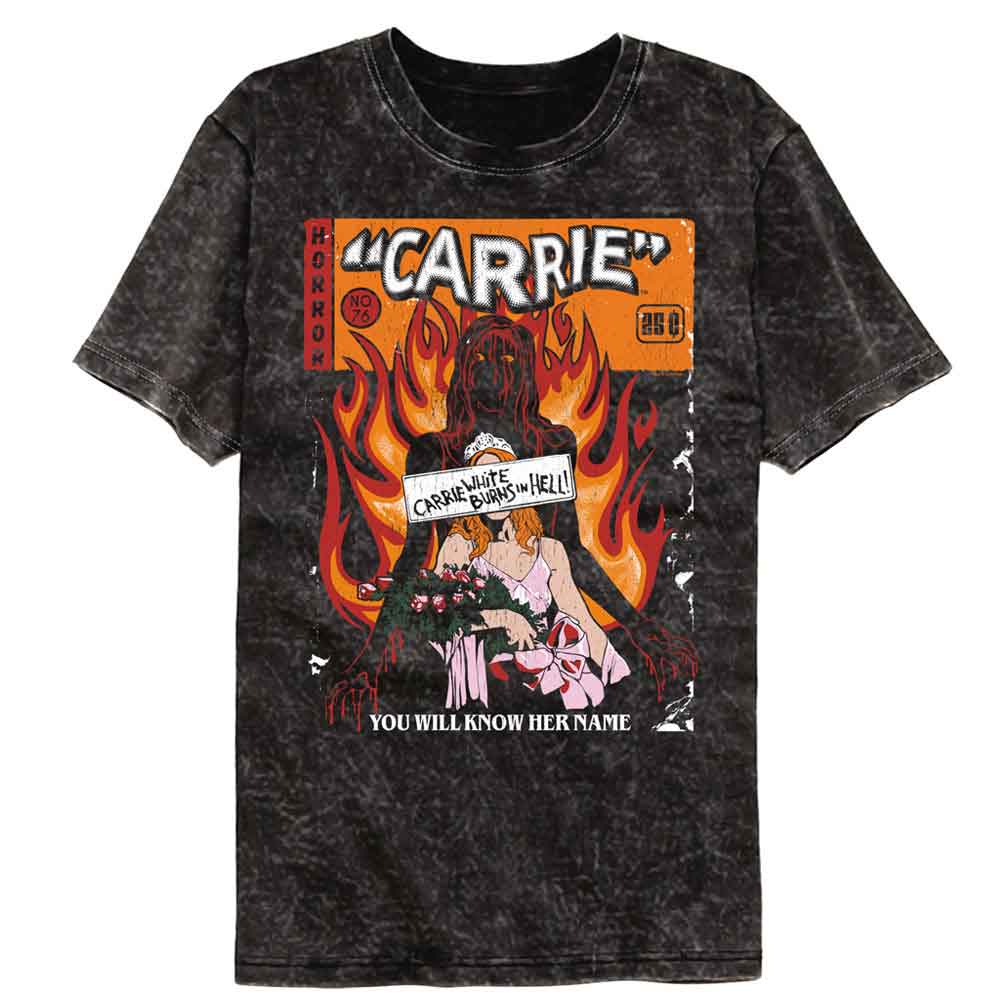 Carrie-Carrie Flaming Cover-Mineral Wash Black Adult S/S T-Shirt - Black