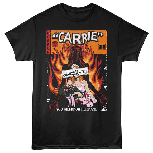 Carrie-Carrie Flaming Cover-Black Adult S/S T-Shirt - Black