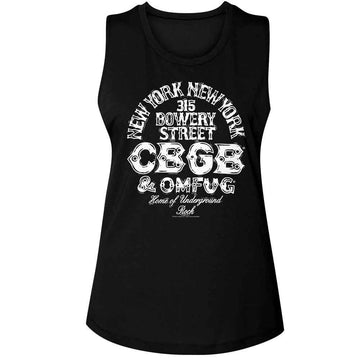 Cbgb-Cbgb Logo And Address-Black Ladies Muscle Tank-S - Black