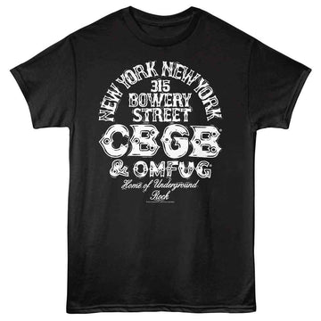 Cbgb-Cbgb Logo And Address-Black Adult S/S T-Shirt - Black