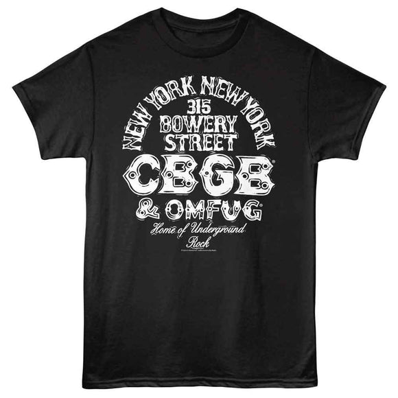 Cbgb-Cbgb Logo And Address-Black Adult S/S T-Shirt - Black