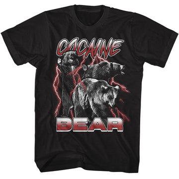 Cocaine Bear Ky-Cocaine Bear Bw With Lightning-Black Adult S/S T-Shirt - Black