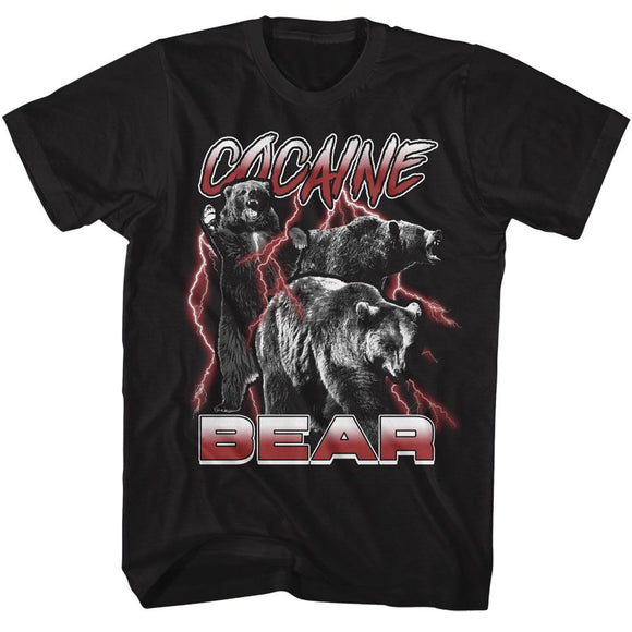 Cocaine Bear Ky-Cocaine Bear Bw With Lightning-Black Adult S/S T-Shirt - Black