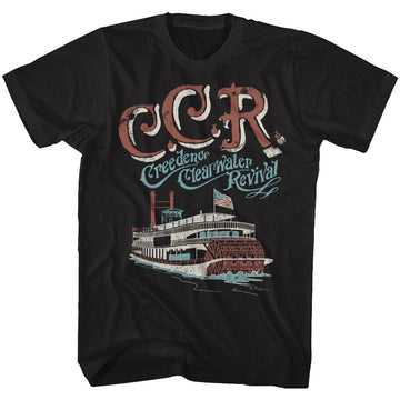 Creedence Clearwater Revival-Riverboat-Black Adult S/S T-Shirt - Black