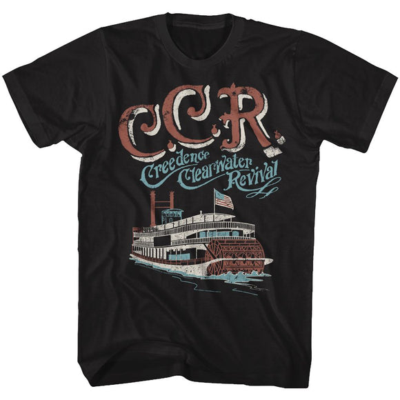 Creedence Clearwater Revival-Riverboat-Black Adult S/S T-Shirt - Black