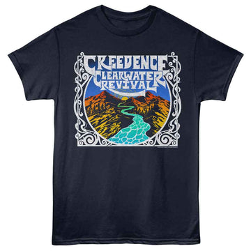 Creedence Clearwater Revival-Ccr Mountains And River-Navy Adult S/S T-Shirt - Navy