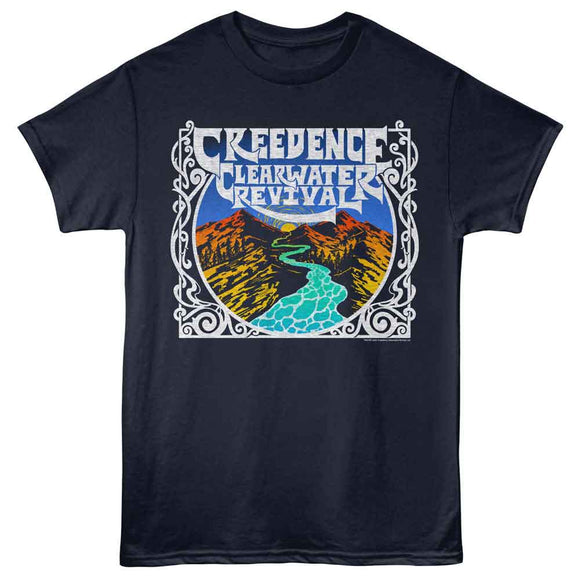Creedence Clearwater Revival-Ccr Mountains And River-Navy Adult S/S T-Shirt - Navy
