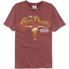 Charlie Daniels Band-Cow Skull And Logo-Brick Adult S/S Comfort Color T-Shirt - Brick