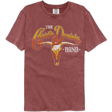 Charlie Daniels Band-Cow Skull And Logo-Brick Adult S/S Comfort Color T-Shirt - Brick