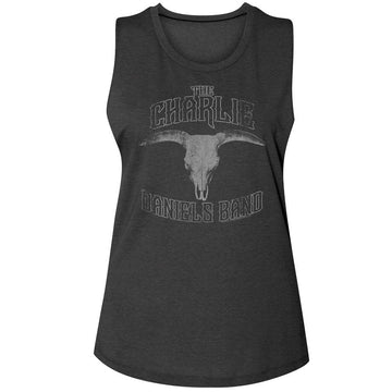 Charlie Daniels Band-Cdb Bull Skull-Charcoal Ladies Na Muscle Tank-S - Charcoal