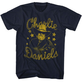 Charlie Daniels Band-Cdb And Stars-Navy Adult S/S T-Shirt - Navy