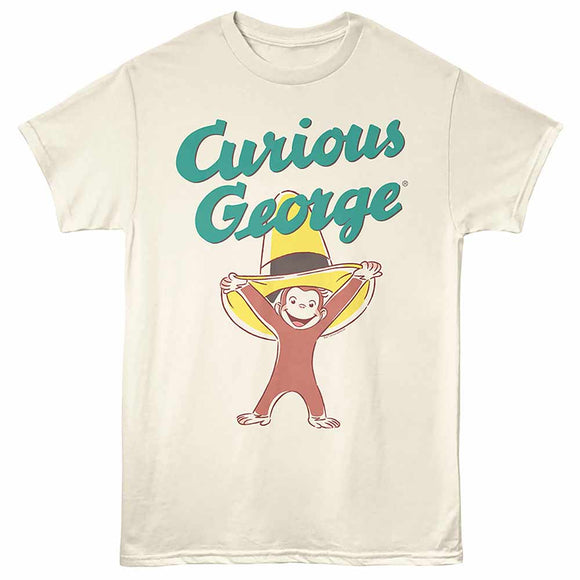 Curious George Racing Natural Adult T-Shirt
