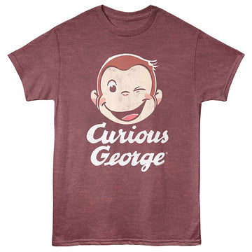 Curious George Wink Vintage Maroon Heather Adult T-Shirt