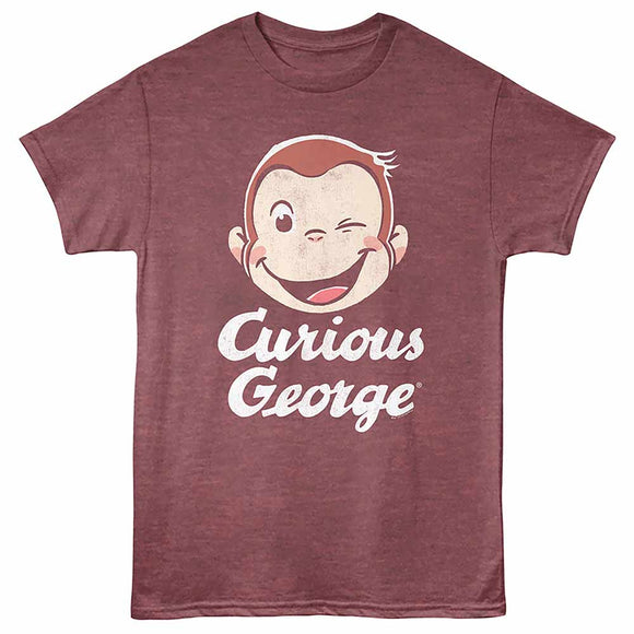 Curious George Wink Vintage Maroon Heather Adult T-Shirt