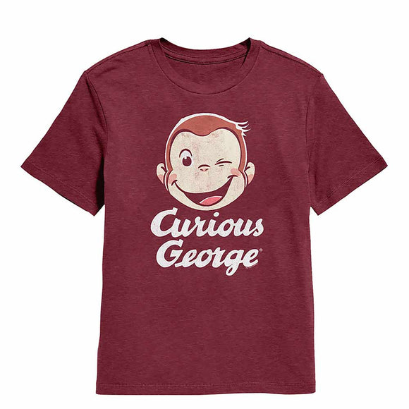 Curious George Wink Vintage Burgundy Youth T-Shirt