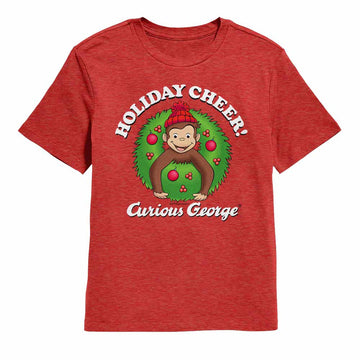 Curious George Winter Cheers Red Heather Youth T-Shirt