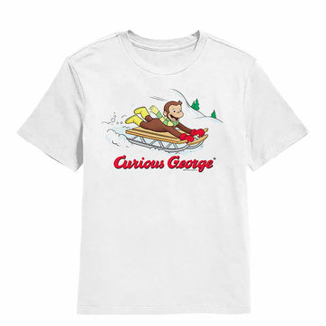 Curious George Sled White Youth T-Shirt