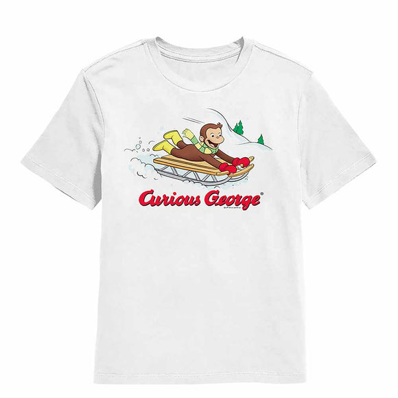 Curious George Sled White Youth T-Shirt