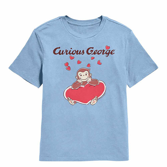 Curious George Heart Light Blue Youth T-Shirt