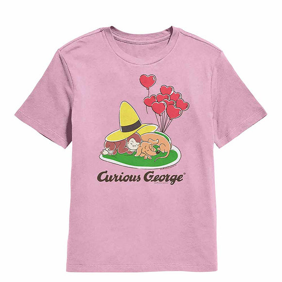 Curious George Heart Balloons And Dog Light Pink Toddler T-Shirt