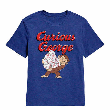 Curious George With Baseballs Royal Heather Youth T-Shirt