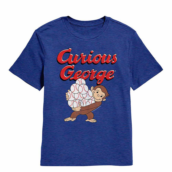 Curious George With Baseballs Royal Heather Youth T-Shirt