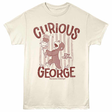 Curious George Ice Cream Natural Adult T-Shirt